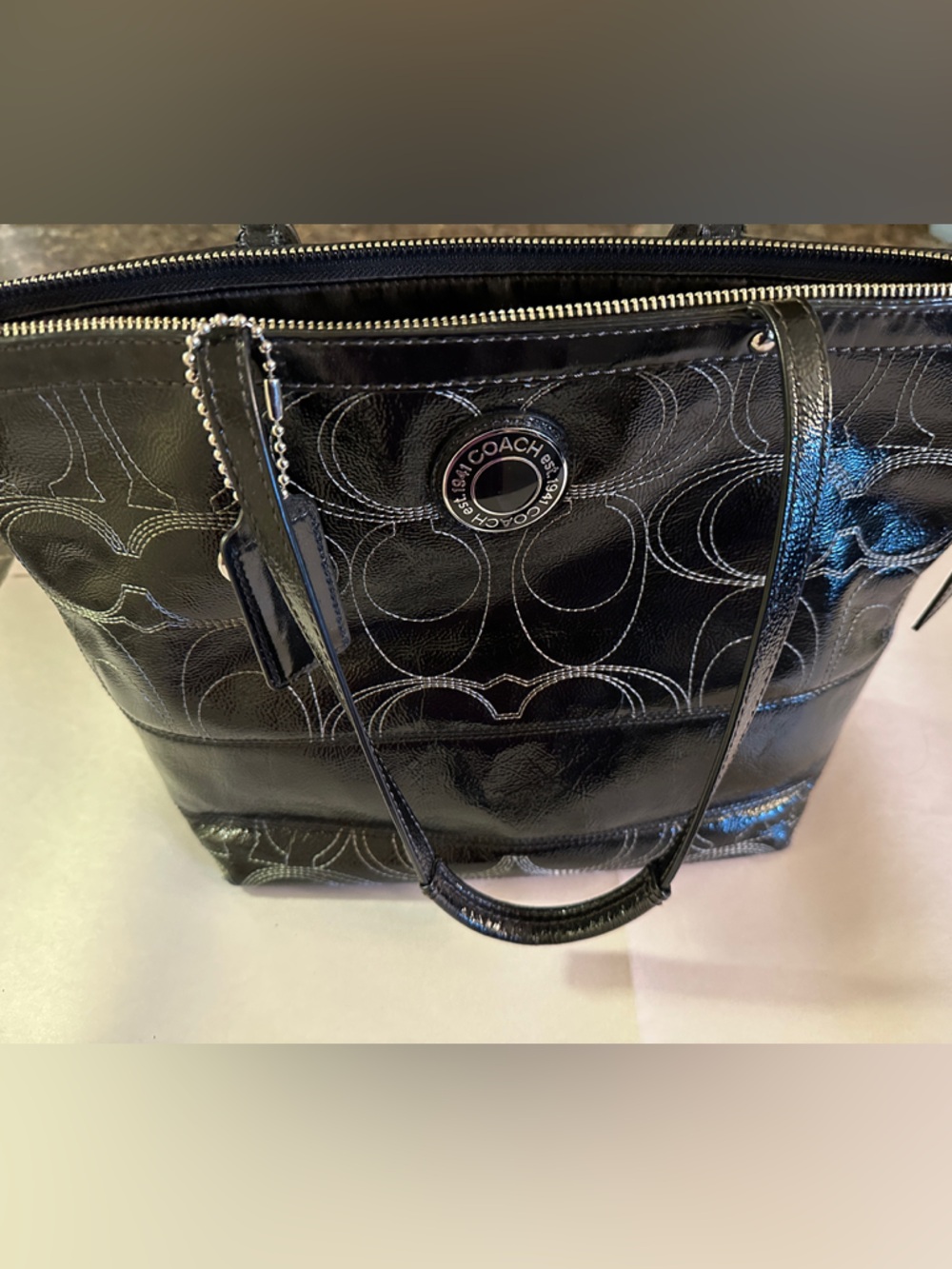 Coach Black Patent Signature Satchel